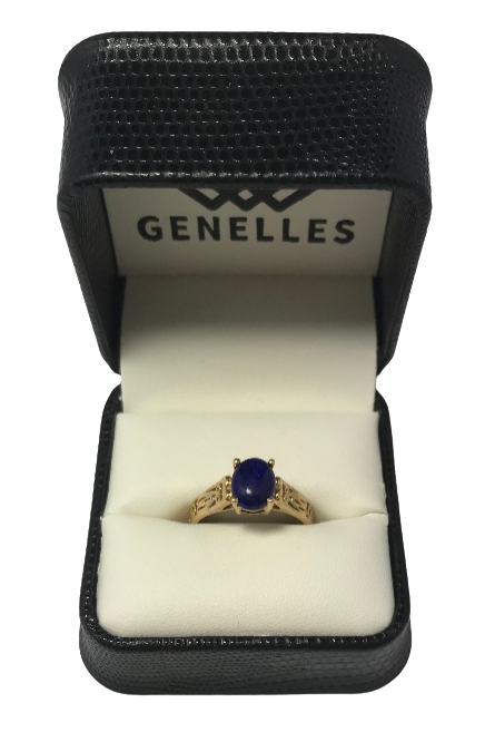 U 40464 14K Yellow Gold Blue Stone Ring with Cut Out Design Band