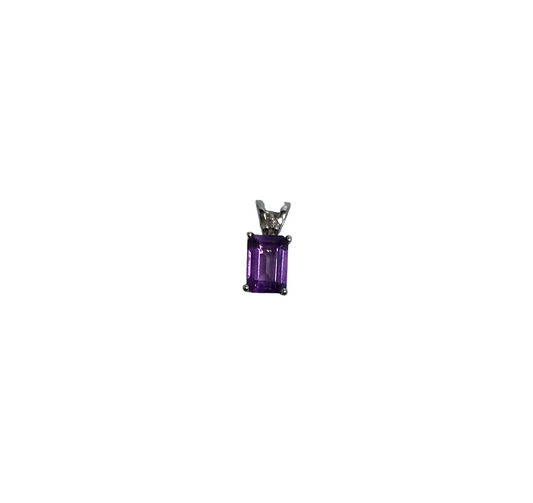U 10K White Gold Emerald Cut Purple Stone Pendant