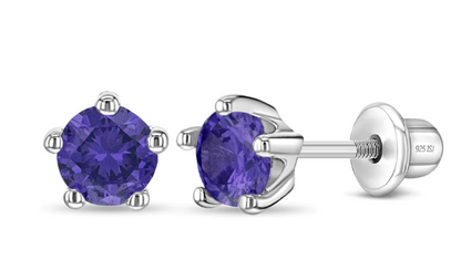 Sterling Silver Children's Cubic Zirconia Birthstone Earrings - February
