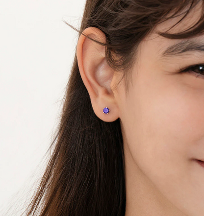 Sterling Silver Children's Cubic Zirconia Birthstone Earrings - February