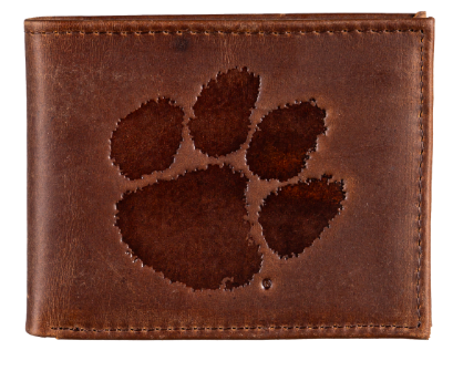 Clemson University Bi-Fold Brown Leather Wallet