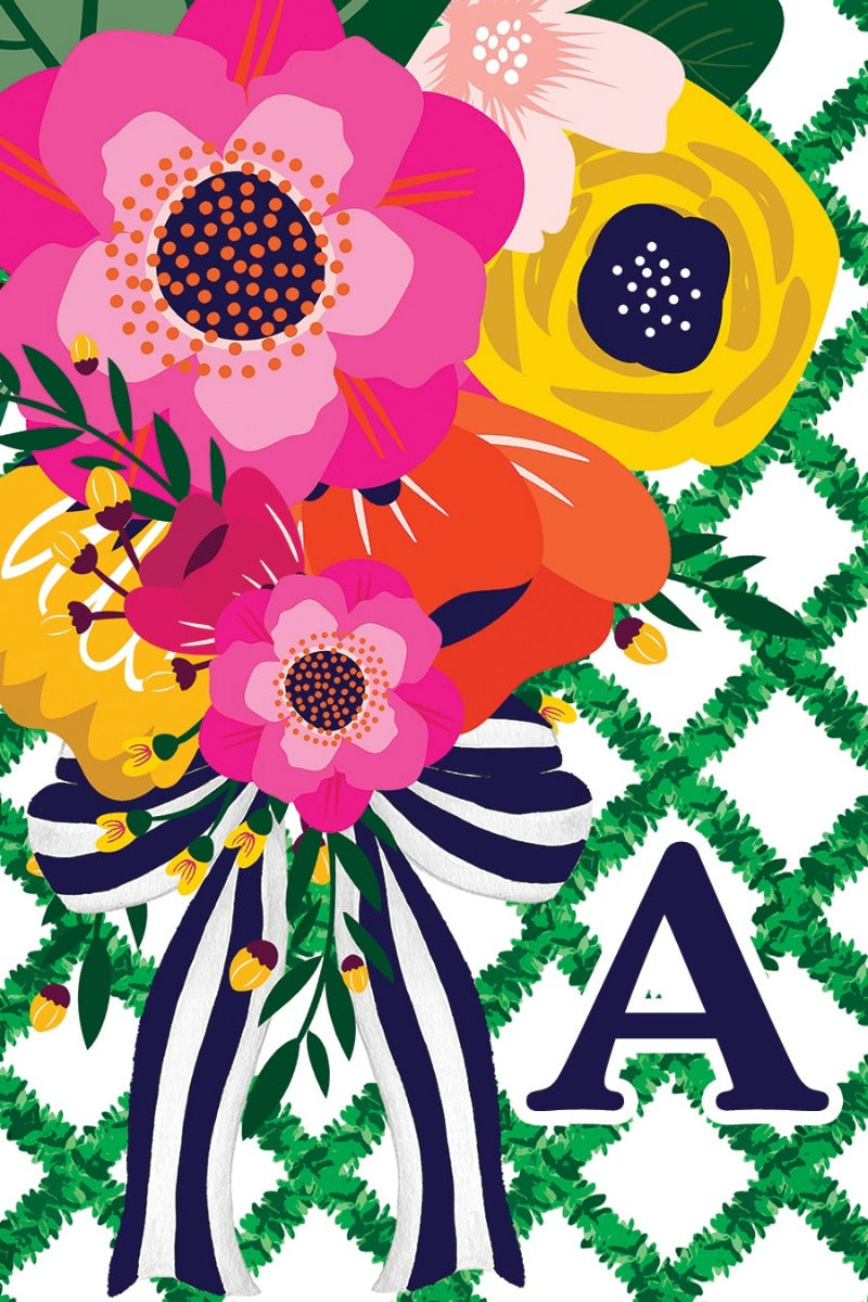 Floral Lattice Monogram Garden Flag