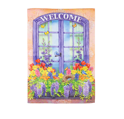 Welcome Floral Suede Garden Flag