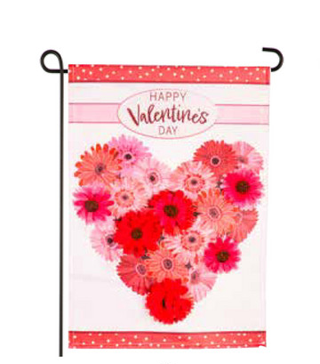Floral Valentine's Heart Applique Garden Flag