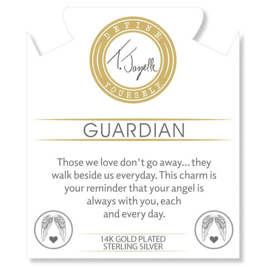 Champagne Agate Gemstone Beaded Bracelet with Guardian Gold Charm