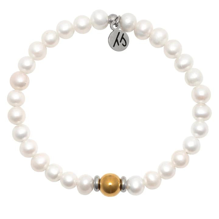 The Cape Bracelet - Pearl with Gold Ball Beaded Bracelet