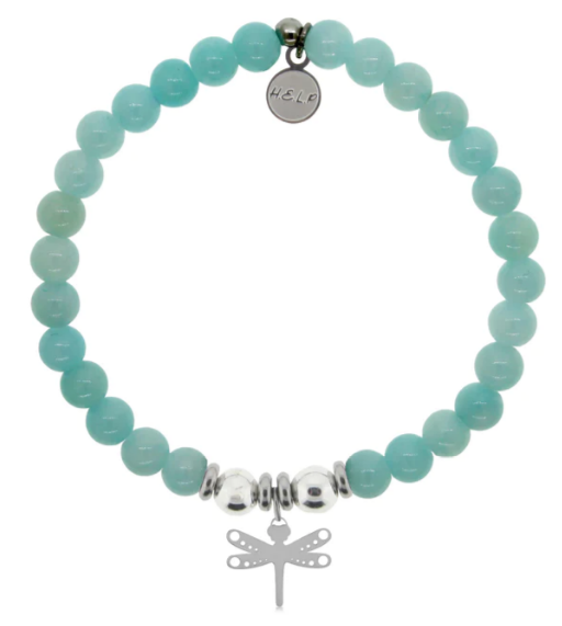 Dragonfly Charm with Baby Blue Quartz Charity Beaded Bracelet