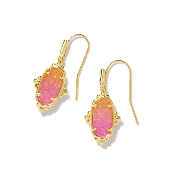 9608861694 Kendra Scott Lee Petal Framed Drop Earrings in Gold Sunrise Ombre Drusy
