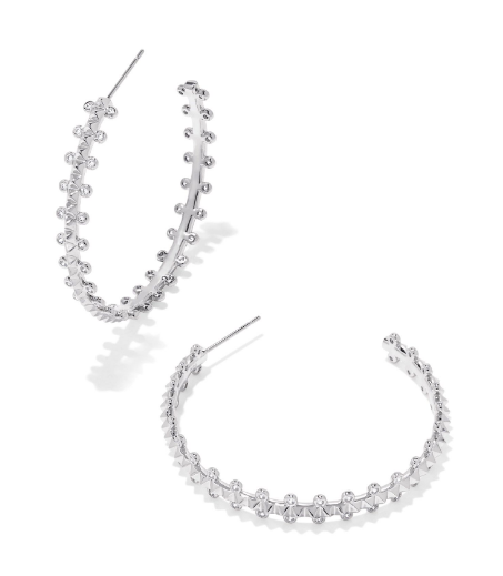 Kendra Scott Silver Tone Jada Hoop Earrings in White Crystal