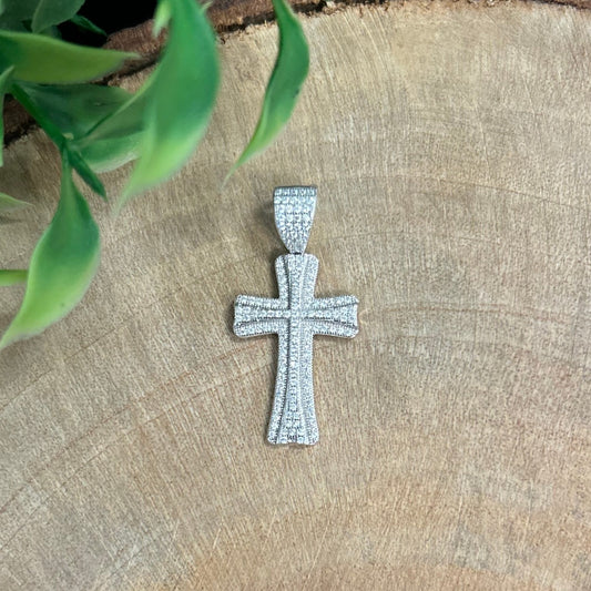 Sterling Silver Layered Cubic Zirconia Cross Pendant