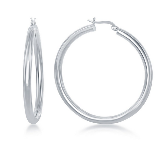 Sterling Silver3x40mm High Polished Hoop Earrings