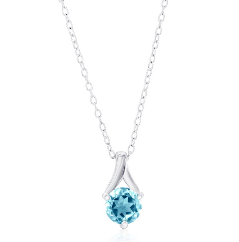 Sterling Silver 6mm Gem Birthstone Necklace - March