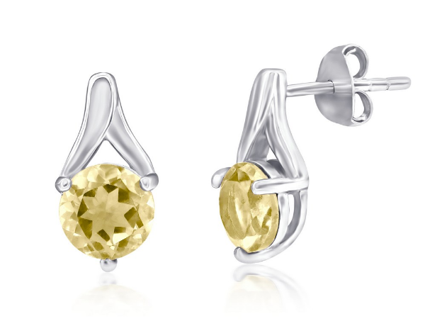 Sterling Silver 6mm Gem Birthstone Earrings - November