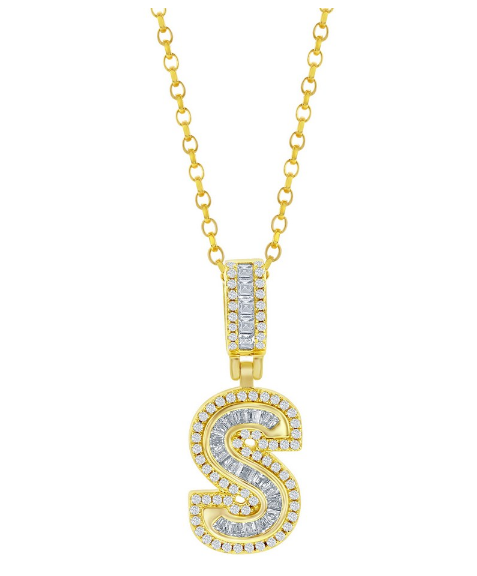 Sterling Silver Gold Plated "S" Baguette Cubic Zirconia Necklace