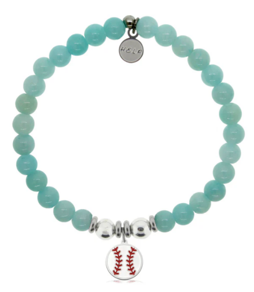 T. Jazelle Baseball Charm Bracelet in Baby Blue Quartz