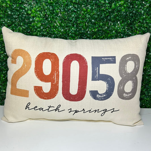 Sunset Zip Code Pillow - Heath Springs 29058