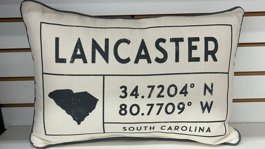 City Grid Coordinates Pillow - Lancaster SC 29720