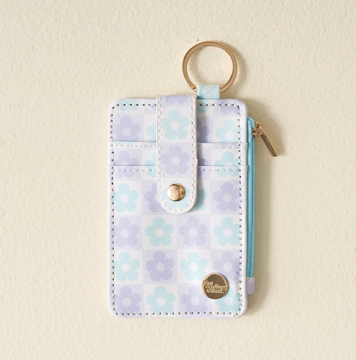 Flower Check Keychain Wallet - Checkered Blue