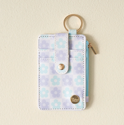 Flower Check Keychain Wallet - Checkered Blue