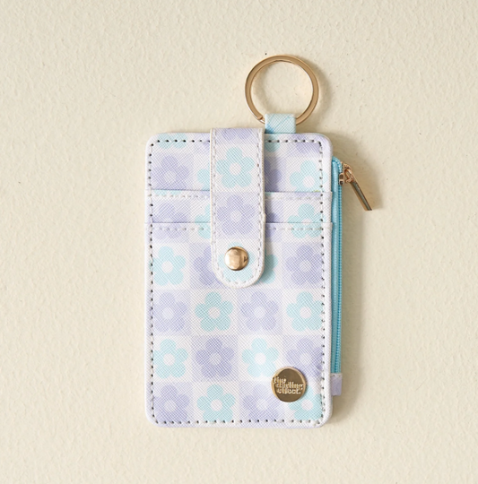 Flower Check Keychain Wallet - Checkered Blue
