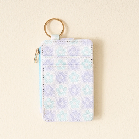 Flower Check Keychain Wallet - Checkered Blue