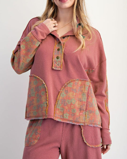 All About The Flowers Floral Print Pullover in Boho Red