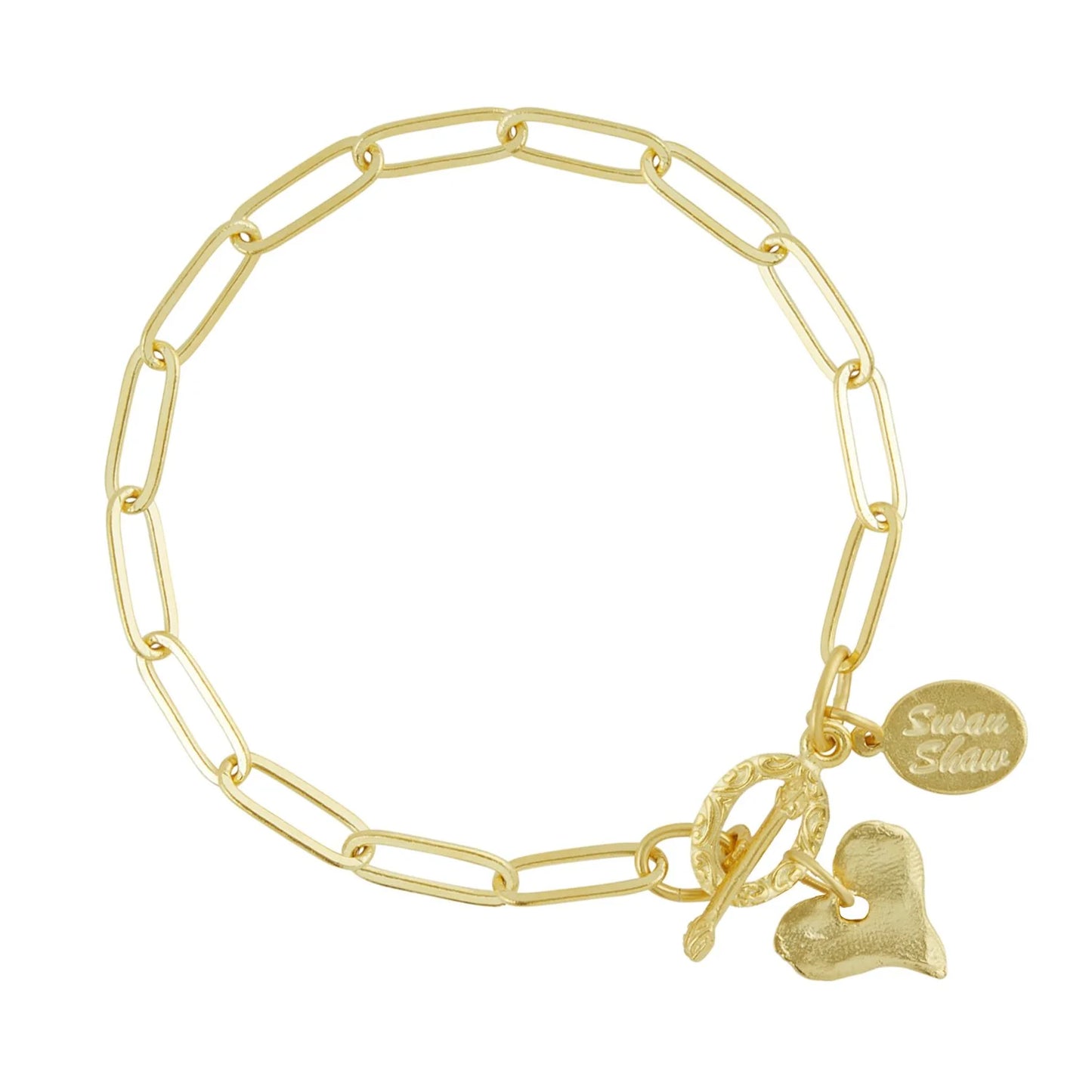 2695H Susan Shaw Gold Plated Heart Paperclip Bracelet