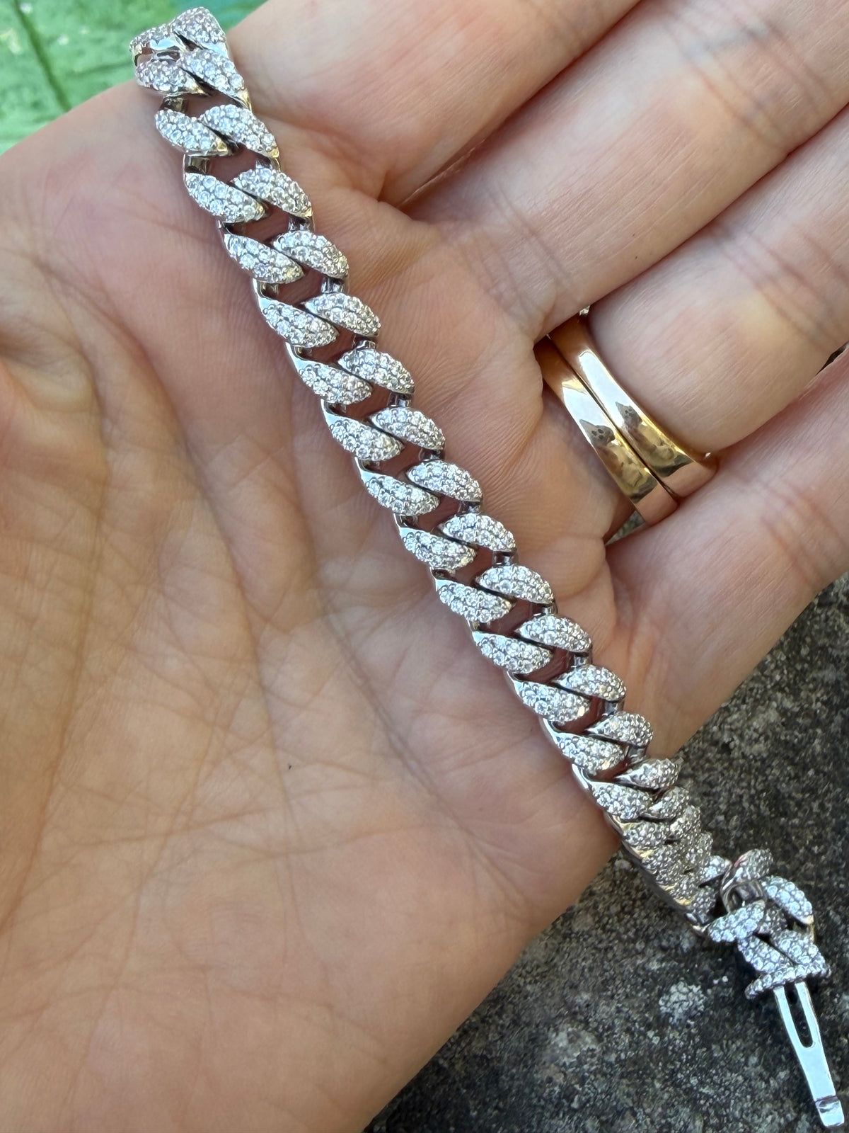 Sterling Silver Men's 8" CZ Curb Link Bracelet 0