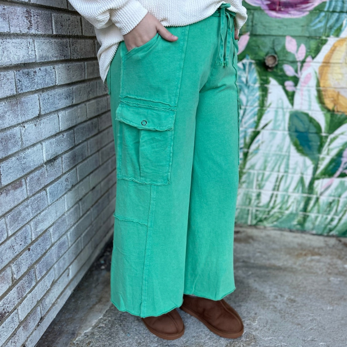 Soft Breeze Wide Leg Pants In Atlantis Green