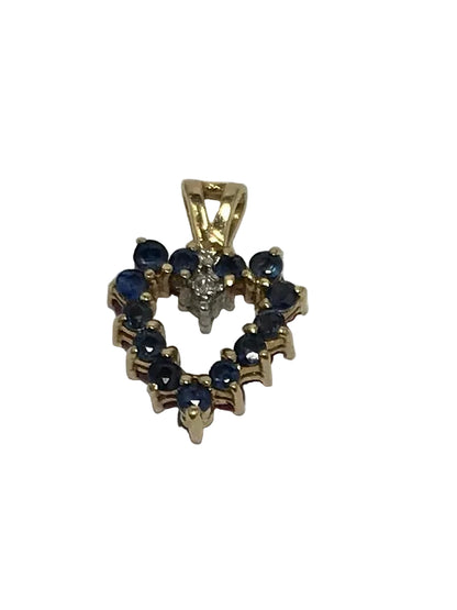 U 44946 10K Yellow Gold Blue/Red Stone Reversible Heart Pendant