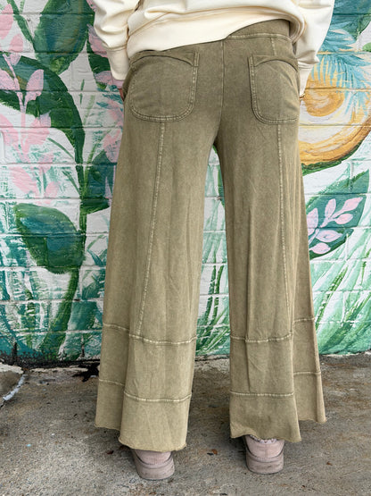 EB41308 Easel Faded Olive Trendy Tales Wide Leg Pants