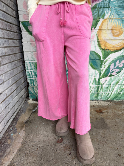 EB40128 Easel BARBIE PINK WASHED TERRY Ginny Pant