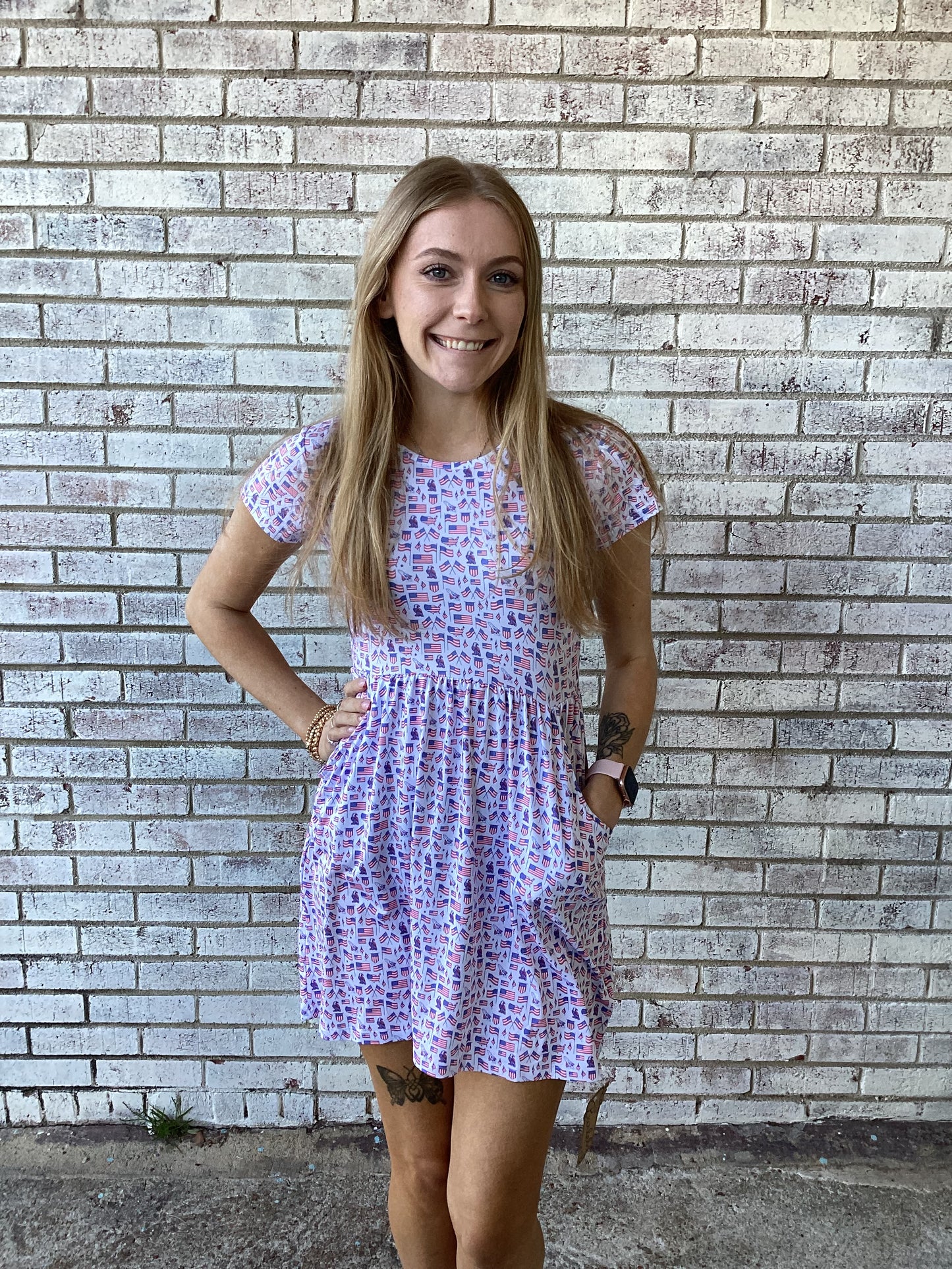 Y-MOXD-OLDG Youth Girls Burlebo Moxie Dress Flag Print