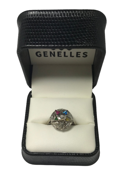 U 173396 10K White Gold Eastern Star Ring with Diamond in Center