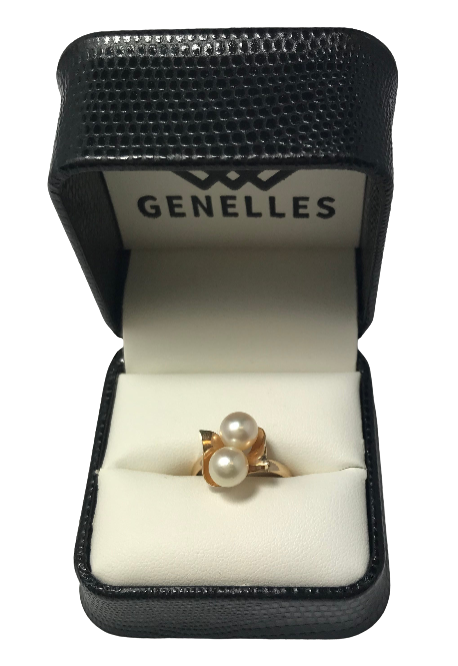 U 14K Pearl Ring with Leaf Accents