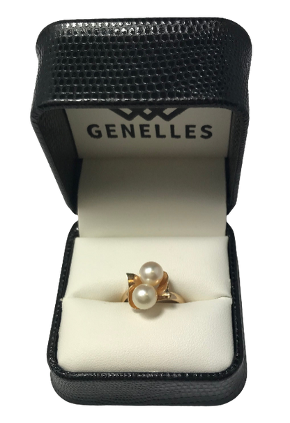 U 14K Pearl Ring with Leaf Accents