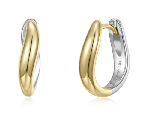 E0693NST00 Lafonn Sterling Silver Two-Toned High-Polished Wave Reversible Hoop Earrings 0 0
