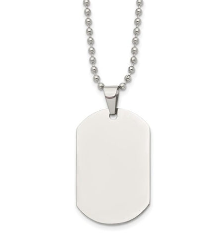 Stainless Steel Polished Dog Tag Necklace - 24"