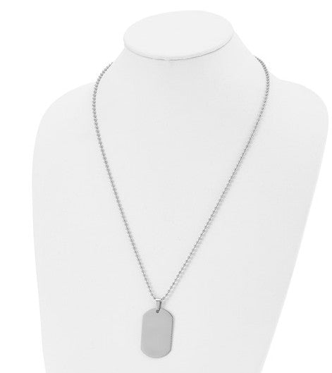 Stainless Steel Polished Dog Tag Necklace - 24"
