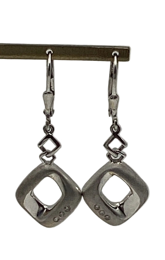 DE3163/LSS Sterling Silver .06Ct Square Natural Diamond Dangle Earrings