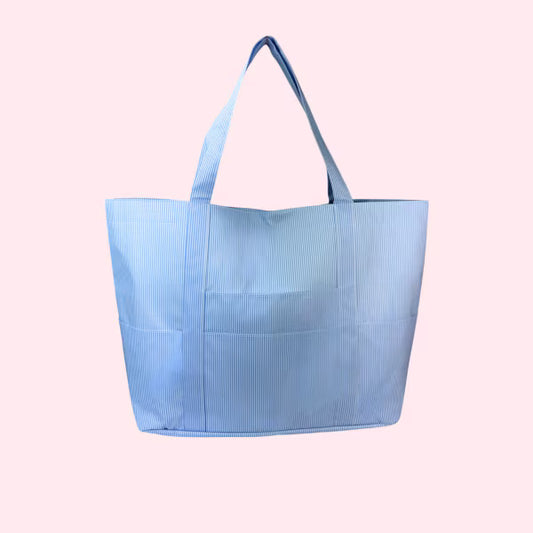 306G 1717 Mint Baby Blue Preppy Stripe Big Mama Tote Wipeable Material