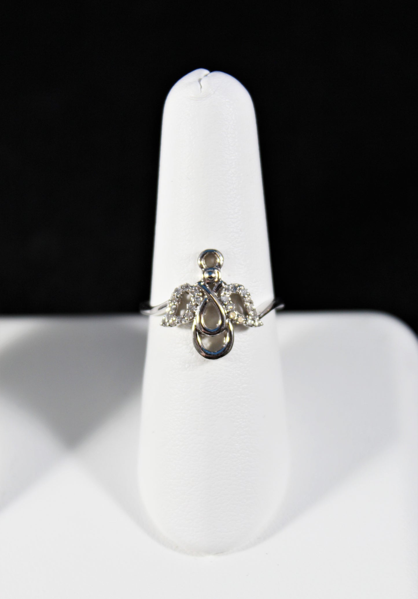 Ladies 10K White Gold Diamond Angel Ring - .12Ct - Size 7