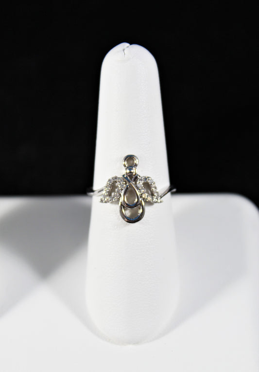Ladies 10K White Gold Diamond Angel Ring - .12Ct - Size 7