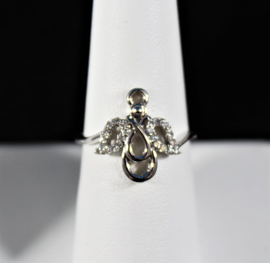 Ladies 10K White Gold Diamond Angel Ring - .12Ct - Size 7