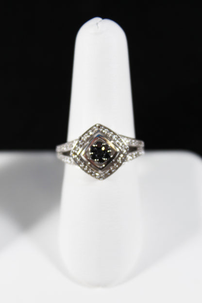 Ladies 10K White Gold Black & White Diamond Ring - 3/8Ct - Size 7
