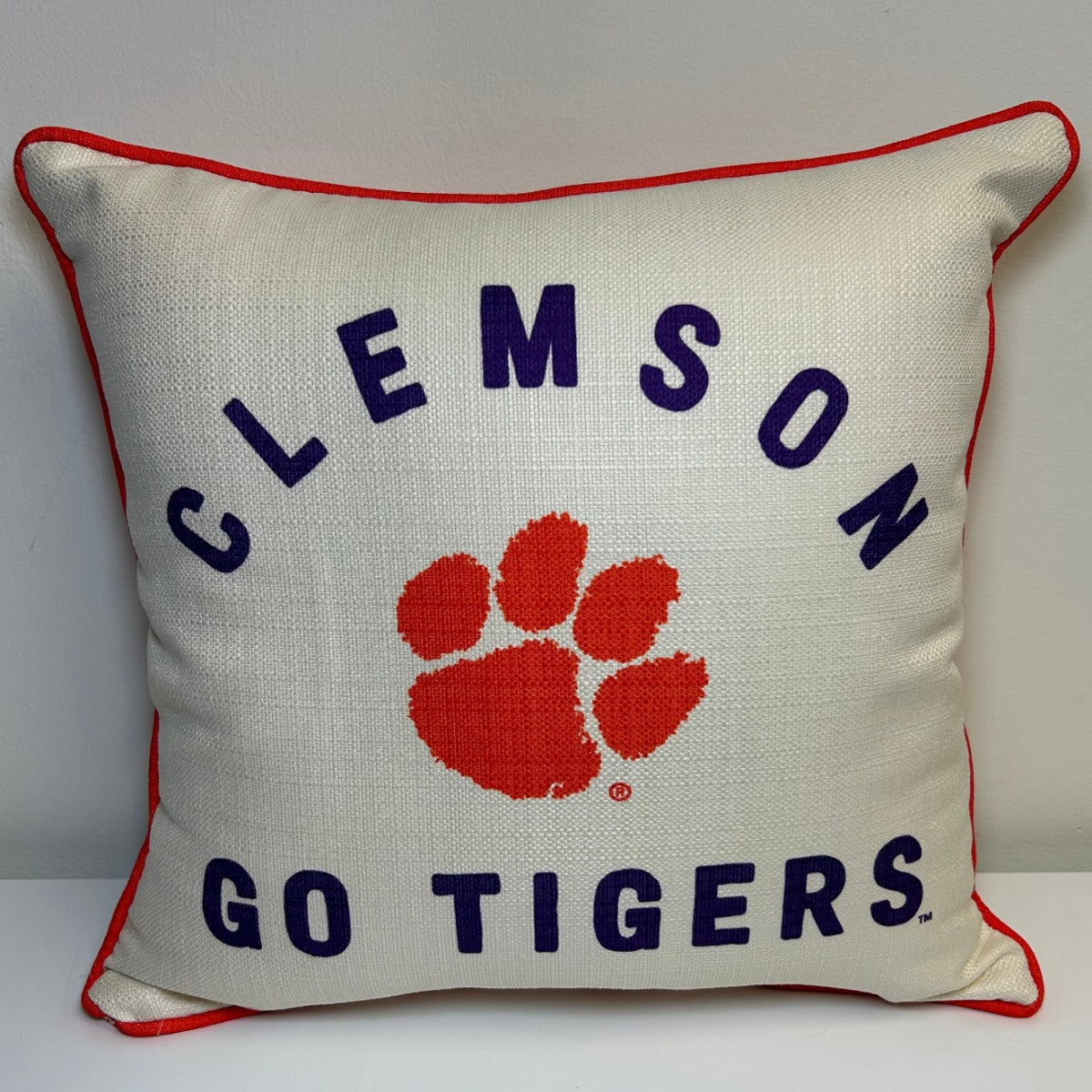 Clemson Paw Go Tigers Pillow With Clemson Orange Ticking