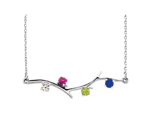 Sterling Silver 4 Stone Family Branch Necklace