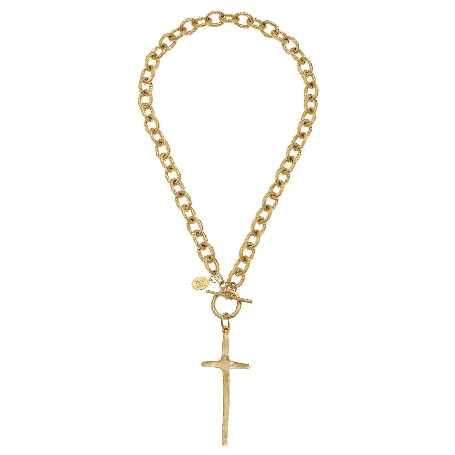 3245G Susan Shaw Gold Plated Tall Cross Toggle Necklace