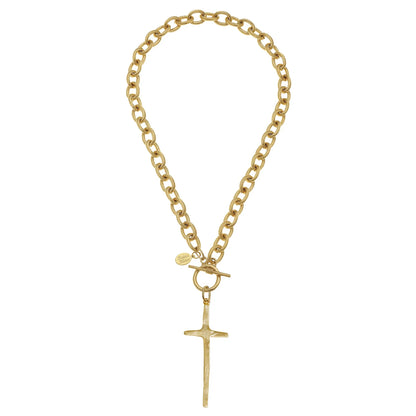 3245G Susan Shaw Gold Plated Tall Cross Toggle Necklace