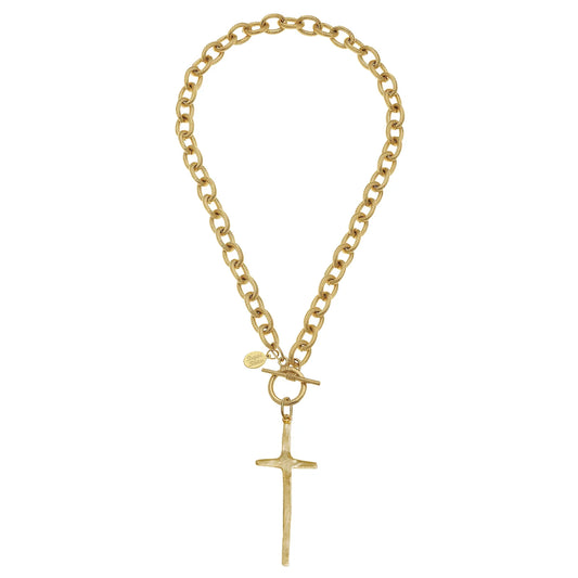 3245G Susan Shaw Gold Plated Tall Cross Toggle Necklace
